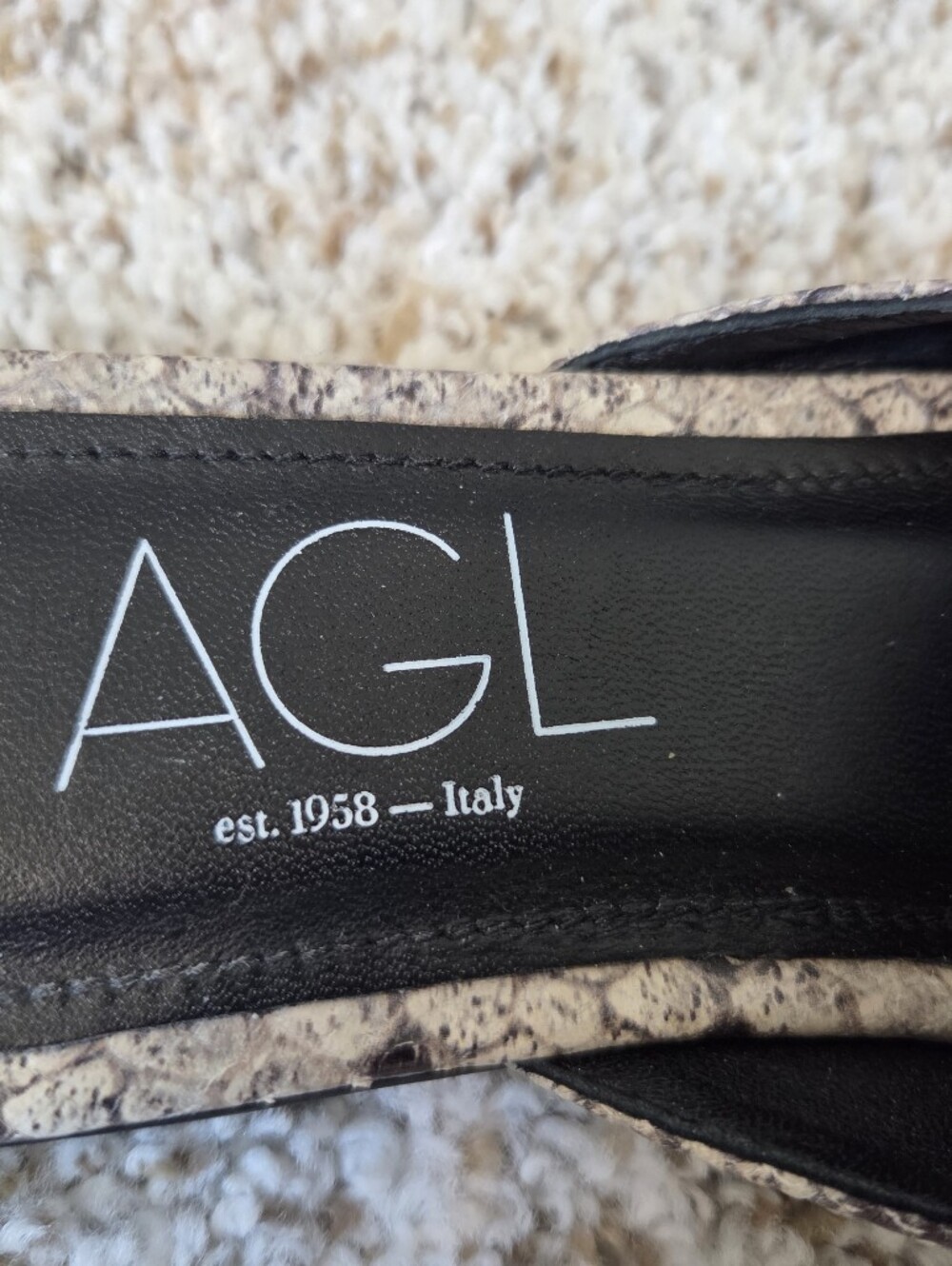 AGL Italian Leather Beige Black & Cream Snake-Print Pointed Slip-On Mule 6: 36 - Picture 5 of 7